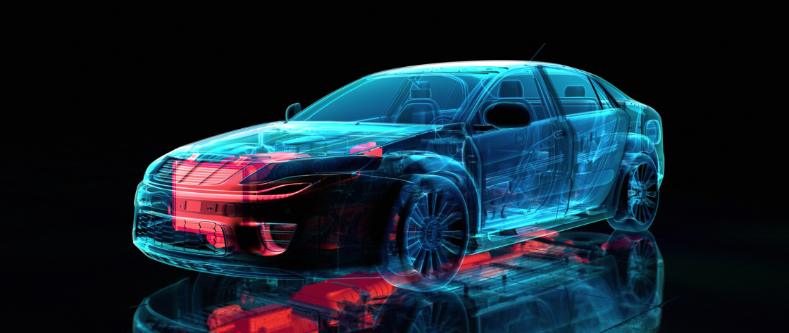 Artistic impression of car representing AI in engineering